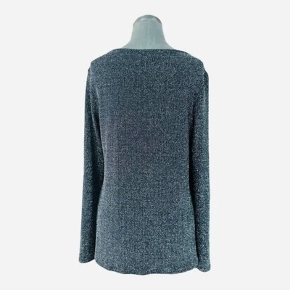 MICHAEL KORS Womens Blouse M Black Metallic Silver Lurex Long Sleeve Top EXC
